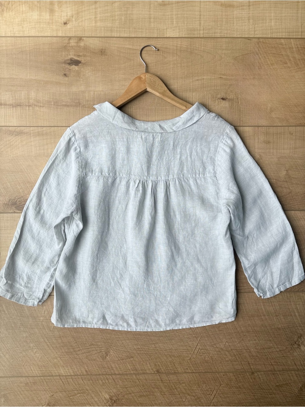 Lina Tomei 100% Linen Coastal Fold Collar Top. Made in Italy. Light Gray. Small - Picture 5 of 12